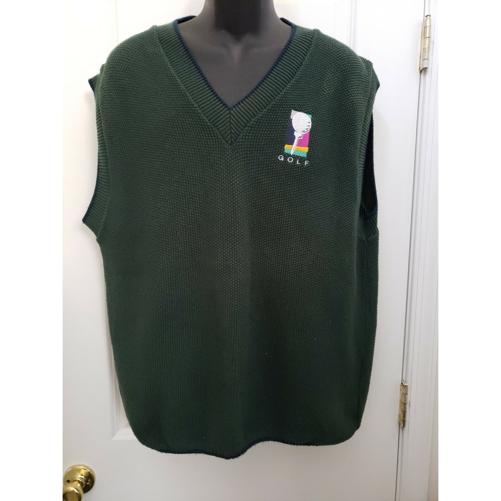 VGC‎ Vintage Jansport Sleeveless Green Sweater Men's XL Golf Pullover Vest Retro